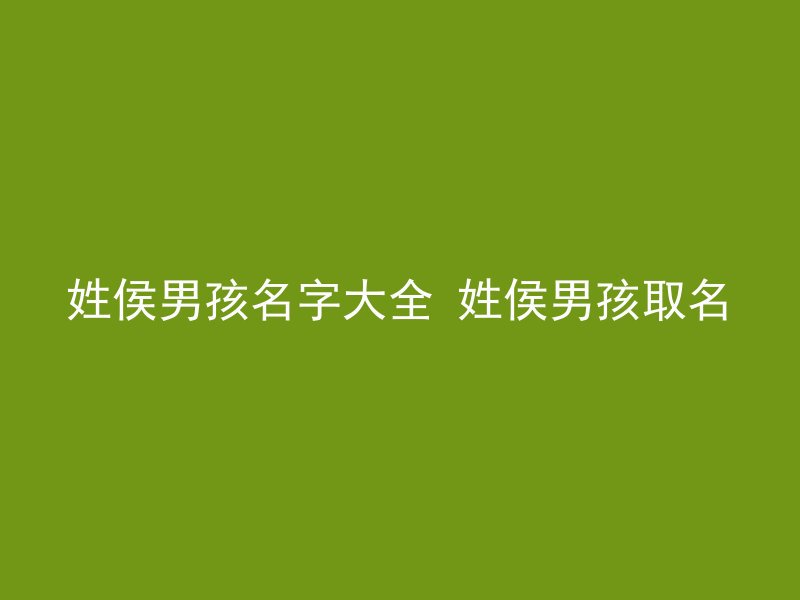 姓侯男孩名字大全 姓侯男孩取名