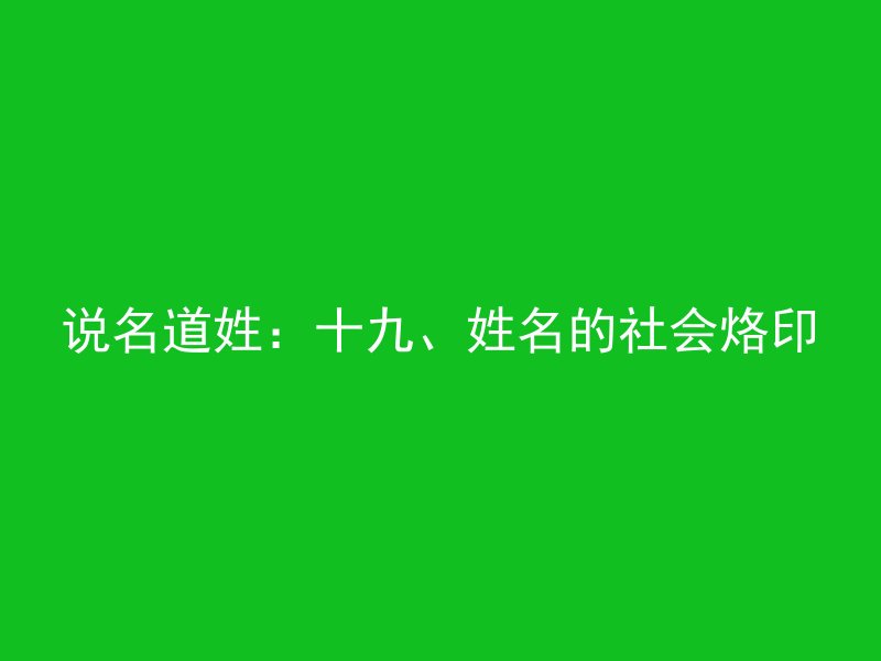 说名道姓：十九、姓名的社会烙印