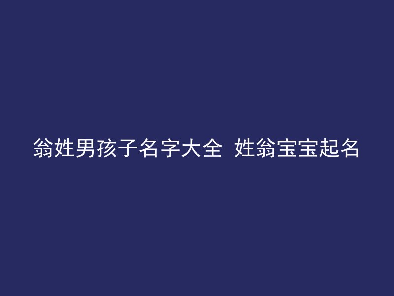 翁姓男孩子名字大全 姓翁宝宝起名