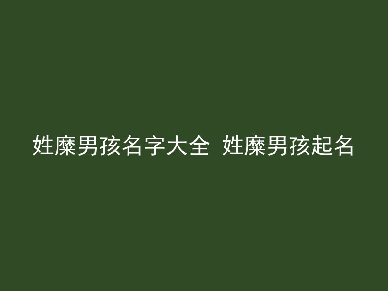 姓糜男孩名字大全 姓糜男孩起名