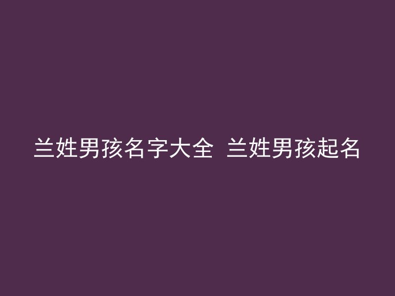 兰姓男孩名字大全 兰姓男孩起名