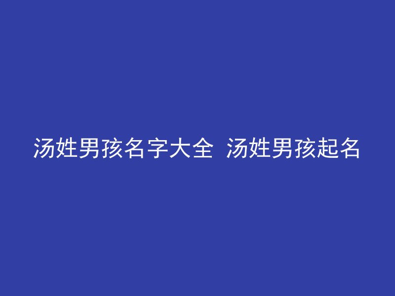 汤姓男孩名字大全 汤姓男孩起名