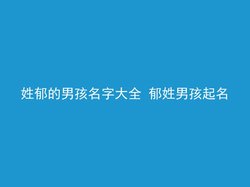 姓郁的男孩名字大全 郁姓男孩起名